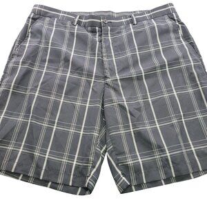 PGA Tour Mens Plaid Shorts Size 38 x 10 Black Gray Flat Front Golf Country Club
